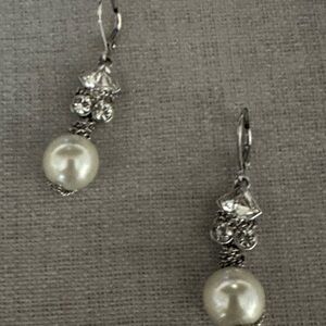 Elegant Silver and Pearl Drop Earrings with cz's